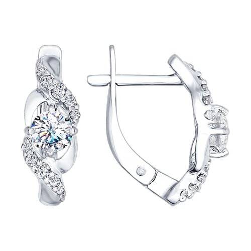 Серебро серьги фианит родий 94022351 Sokolov