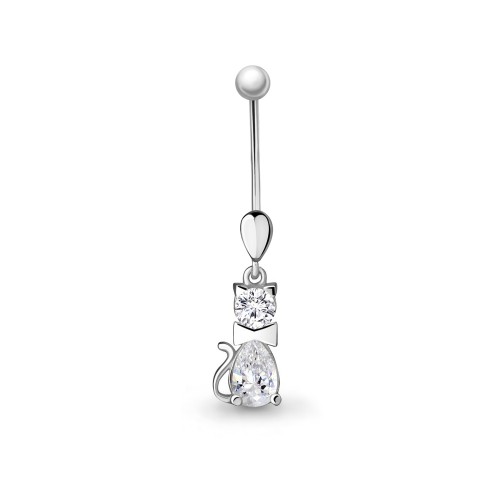 Серебро пирсинг В пупок фианит родий 75500А.5 AQUAMARINE