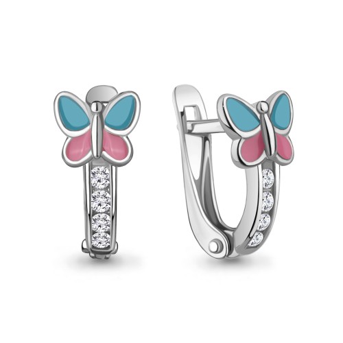 Серебро серьги детские эмаль родий 49790А.5 AQUAMARINE