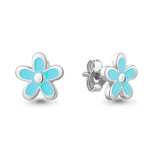 Серебро серьги пусеты эмаль родий 34117.5 AQUAMARINE