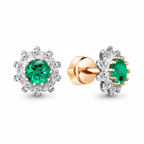 Серебро серьги пусеты наноизумруд золочение 49195АГ.6 AQUAMARINE