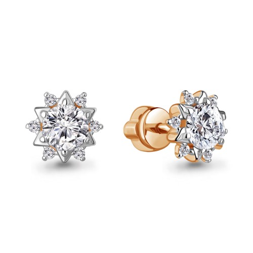 Серебро серьги пусеты фианит золочение 400486А.6 AQUAMARINE