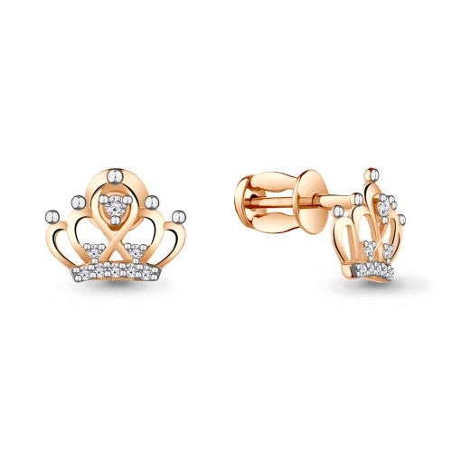 Серебро серьги пусеты фианит золочение 45011А.6 AQUAMARINE