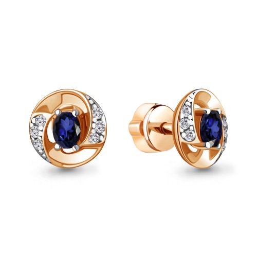 Серебро серьги пусеты наносапфир золочение 49247АБ.6 AQUAMARINE