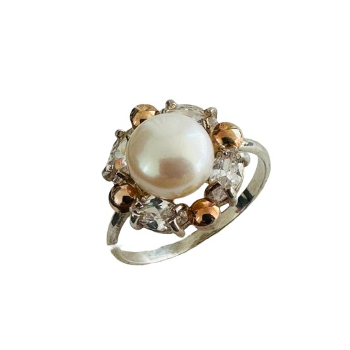 Серебро кольцо жемчуг культивированный золотые накладки к521ag Украина Yuriv 18,5(р)