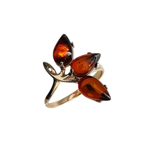 Серебро 925 пробы кольцо янтарь золочение 820033 Янтарная волна 19(р)