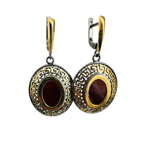 Серебро 925 пробы серьги янтарь золочение 821327 Янтарная волна