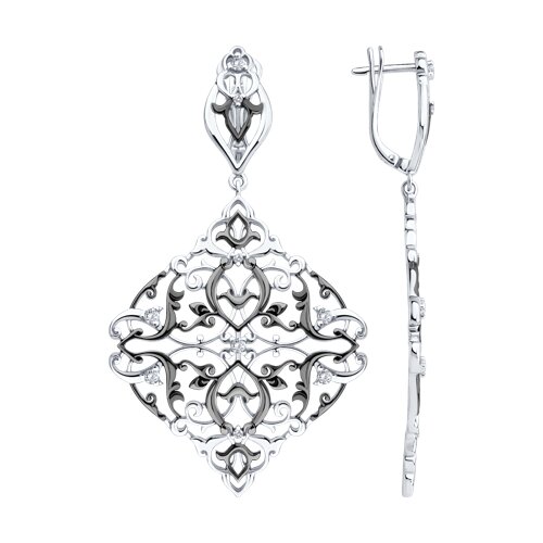 Серебро 925 пробы серьги фианит родий 94-121-02352-1 Diamant