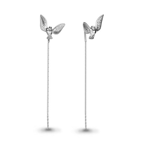 Серебро 925 пробы серьги протяжки без вставок родий 34295.5 AQUAMARINE
