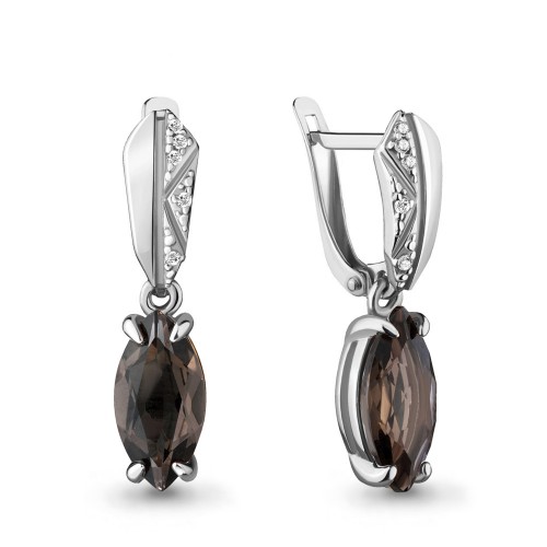 Серебро 925 пробы серьги дымчатый кварц родий 4475701А.5 AQUAMARINE